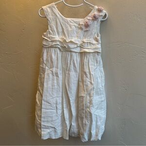 Jacadi French design linen toddler dress 4T cream with rose detail zip closure